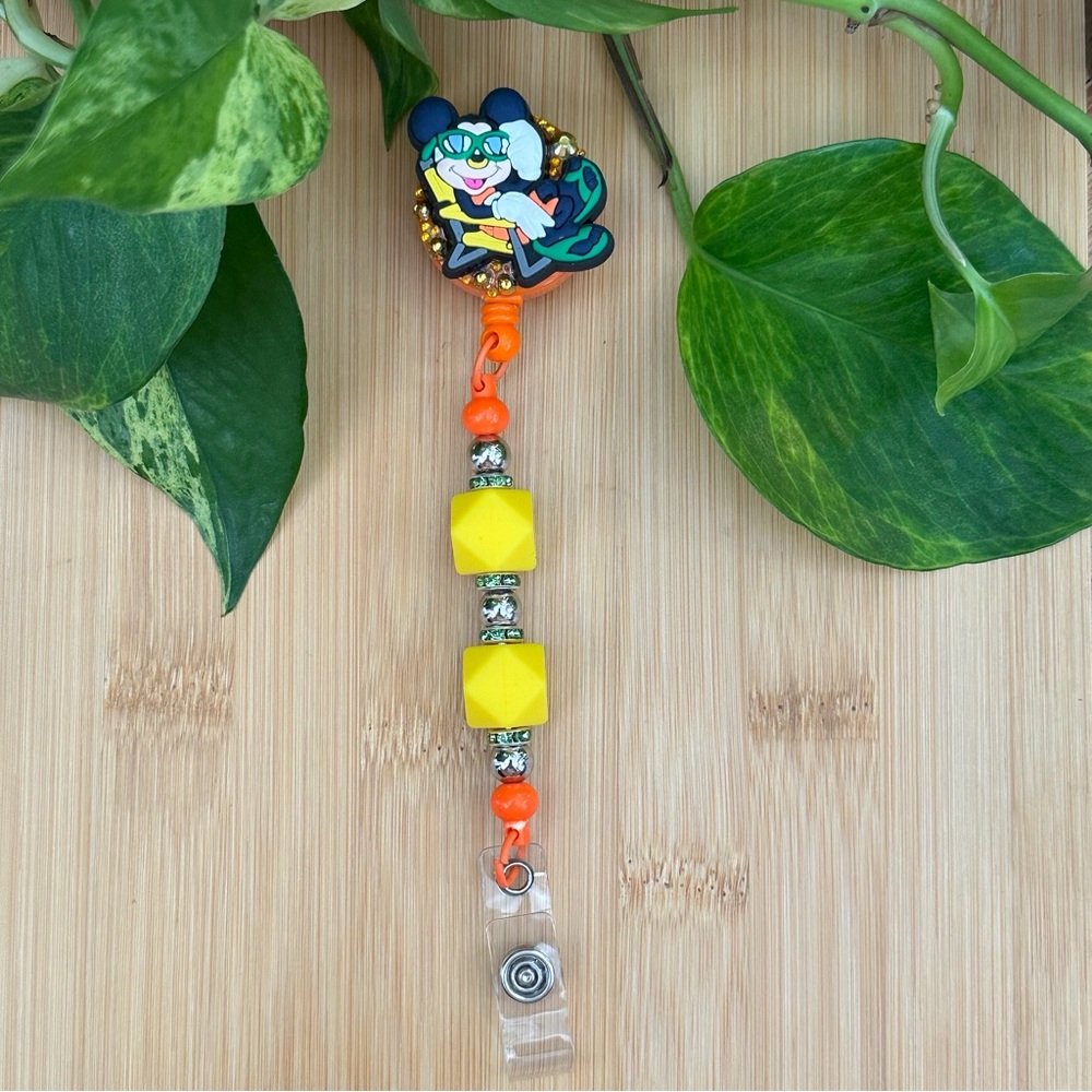 ✨ Disney-Inspired Bling & Silicone Beaded Retractable ID Badge Holder‎ 🏰